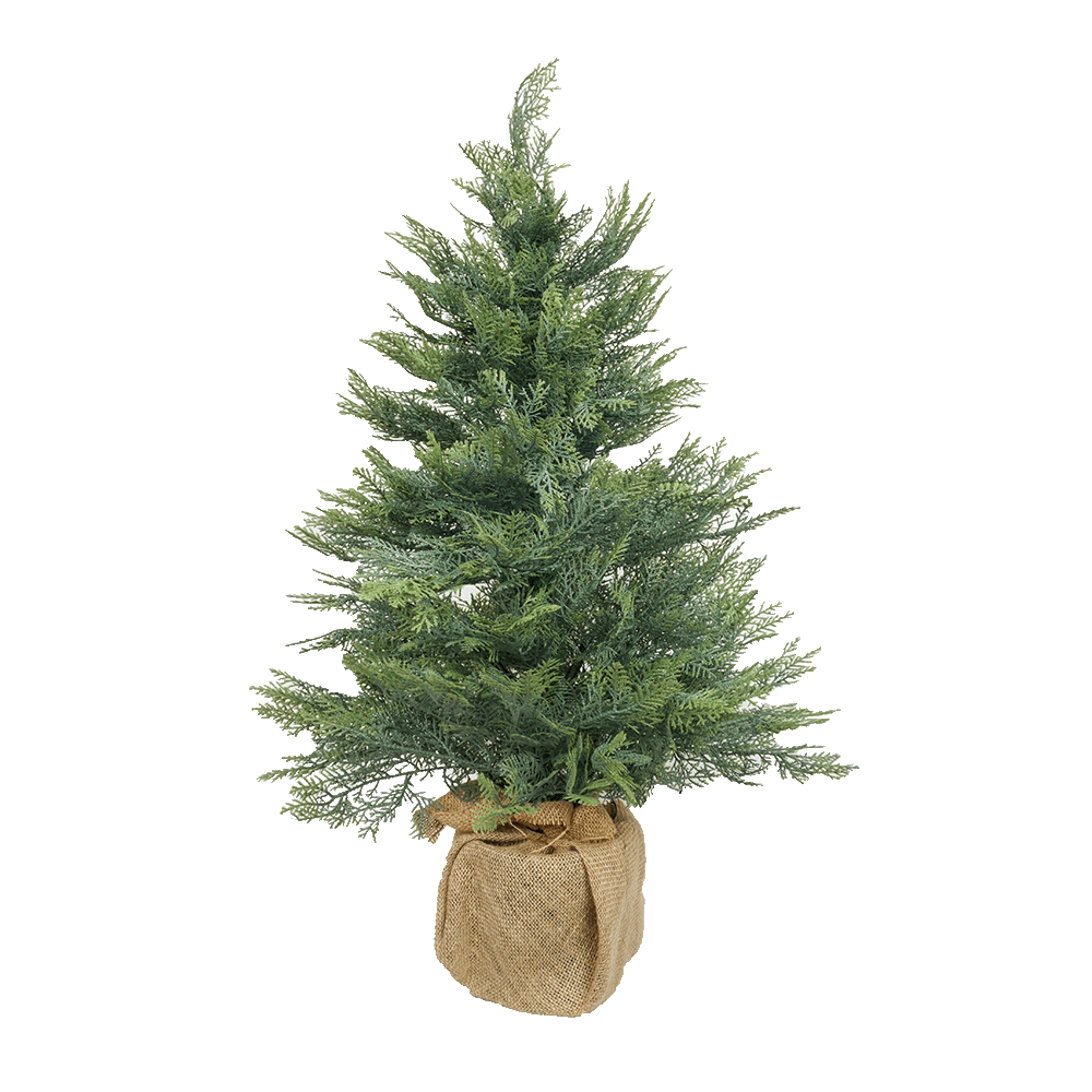 Petit sapin de noël artificiel de table 90 cm en pot jute - style cyprès - little grove