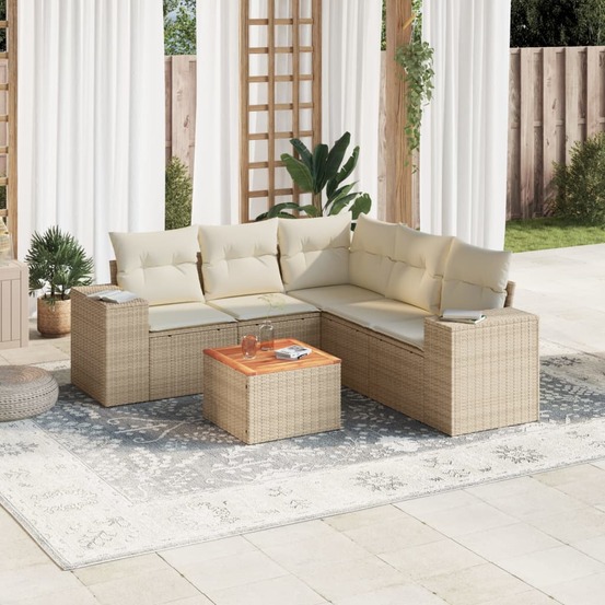 Salon de jardin avec coussins 6 pcs beige résine tressée