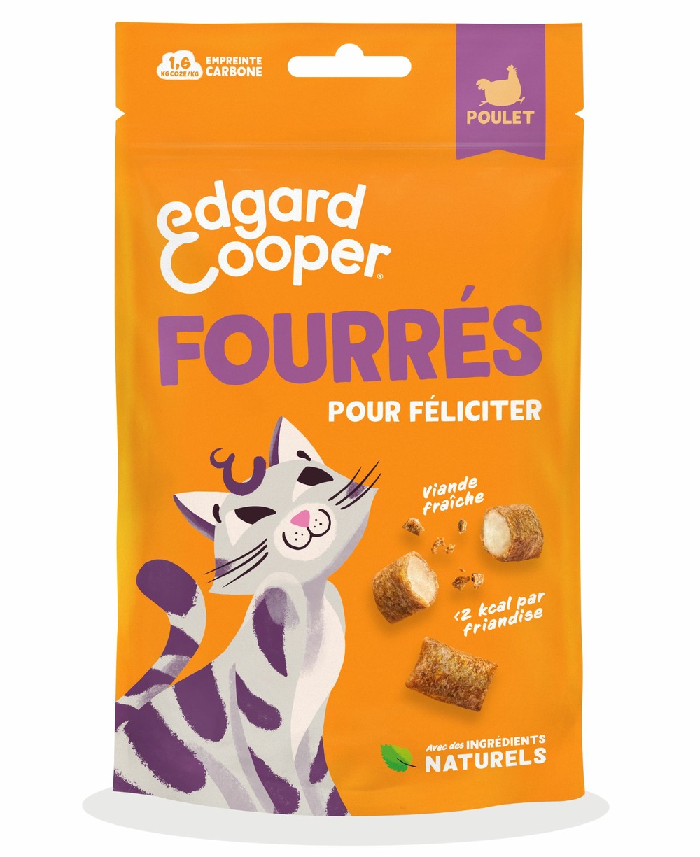 Edgard cooper - friandises sans céréales pour chat fourrées au poulet 60g