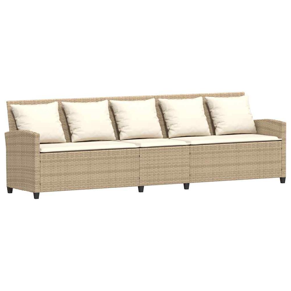 Canapé de jardin avec coussins 5 places beige résine tressée