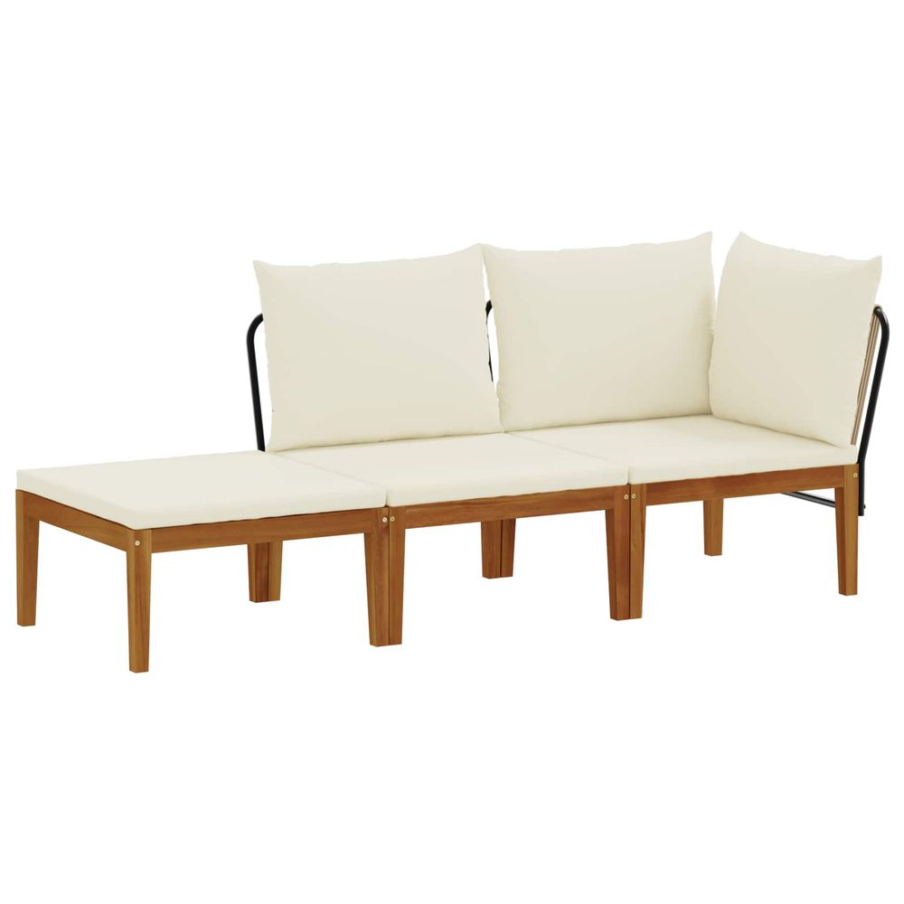 3 pc bois d'acacia massif et corde naturel