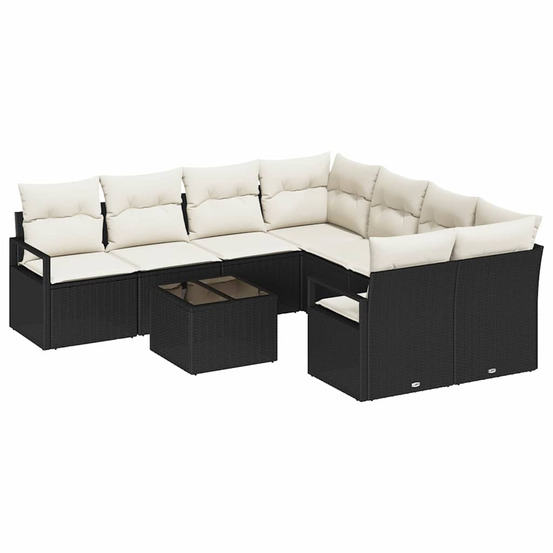 Ensemble de canapés avec coussin 9 pcs noir et crème polyrotin