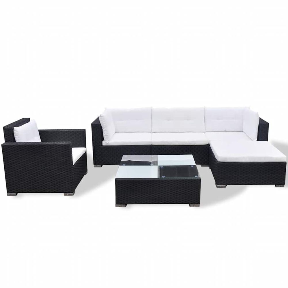 Salon de jardin 6 pcs avec coussins résine tressée noir