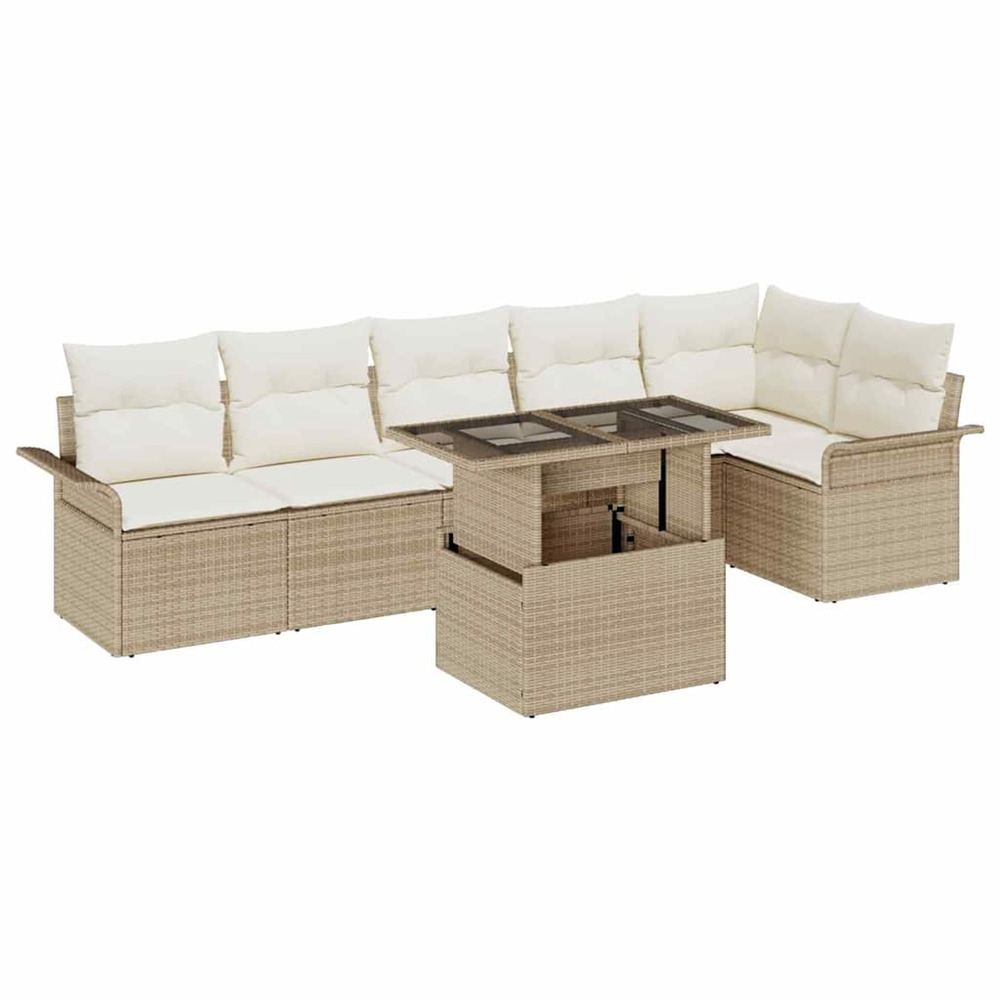 Ensemble de canapé de jardin 7 pcs beige poly rotin