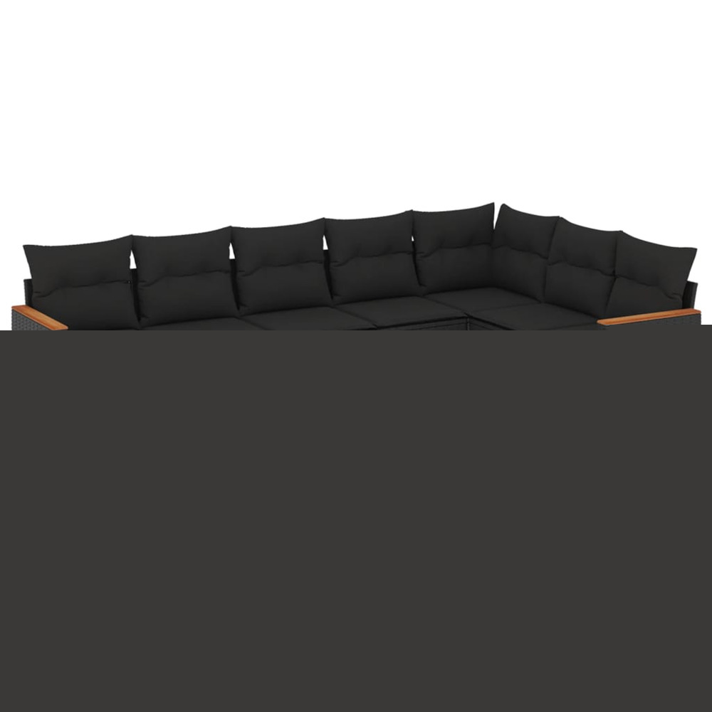 Salon de jardin 7 pcs avec coussins noir résine tressée