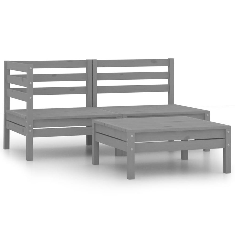 Salon de jardin 3 pcs bois de pin massif gris