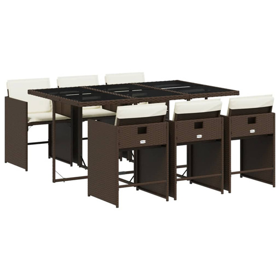 Ensemble à manger de jardin et coussins 7 pcs marron rotin
