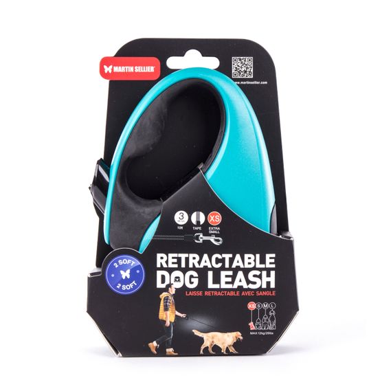 Martin sellier - laisse enrouleur sangle rétractable pour chiens - logo réfléchissant - collection 2 soft