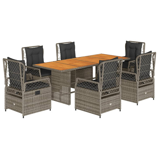 Ensemble à manger de jardin et coussins 7 pcs gris rotin