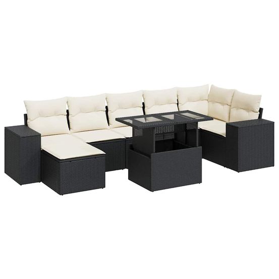 Salon de jardin 8 pcs avec coussins noir résine tressée