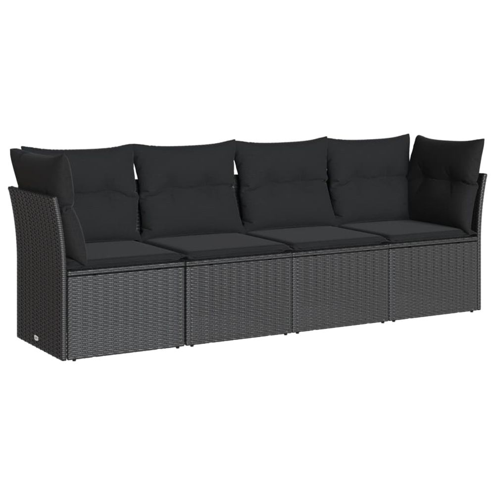 Salon de jardin 4 pcs avec coussins noir résine tressée