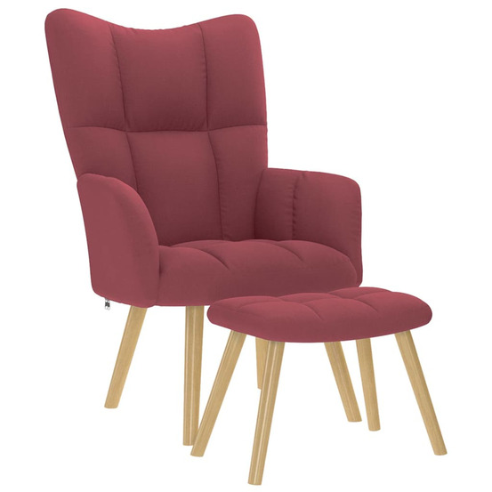 Chaise de relaxation avec repose-pied rouge bordeaux tissu