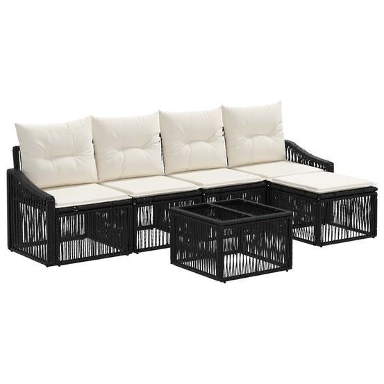 Ensemble de canapé de jardin 6 pc noir polyrotin