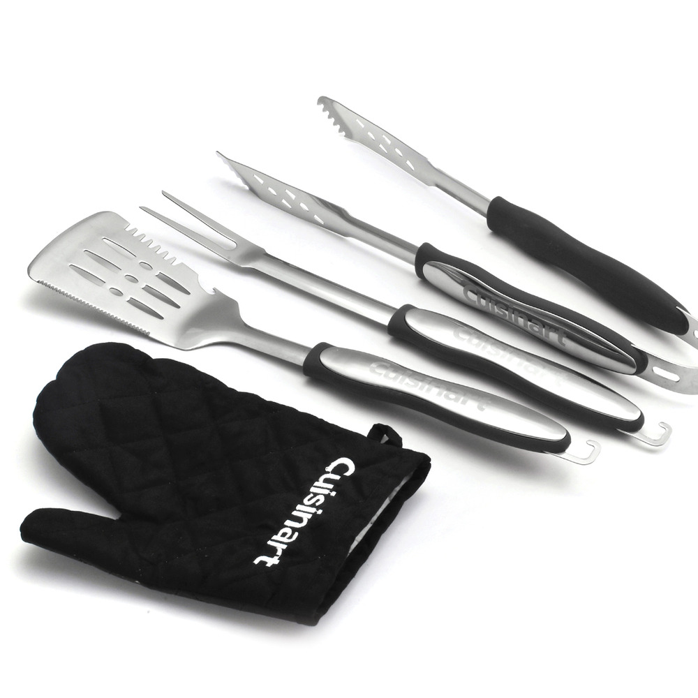 Ensemble de 3 outils pour grillades + gant - noir - cgs134bleu