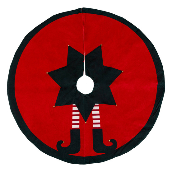 Déco de noël tapis pour pied de sapin lutin rouge et vert foncé d 90 cm