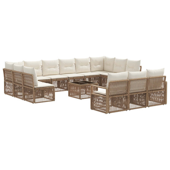 Ensemble de canapé de jardin 14 pcs beige polyrotin