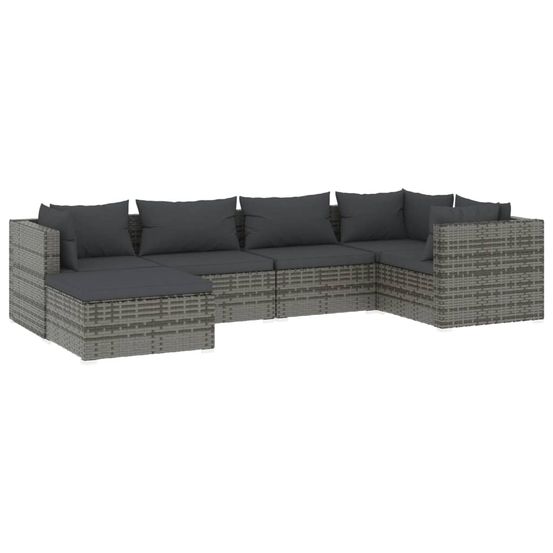 Salon de jardin 6 pcs avec coussins résine tressée gris