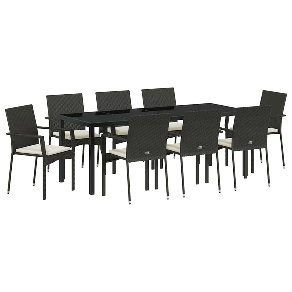 Ensemble de salle à manger pour jardin 9 pcs noir polyrotin