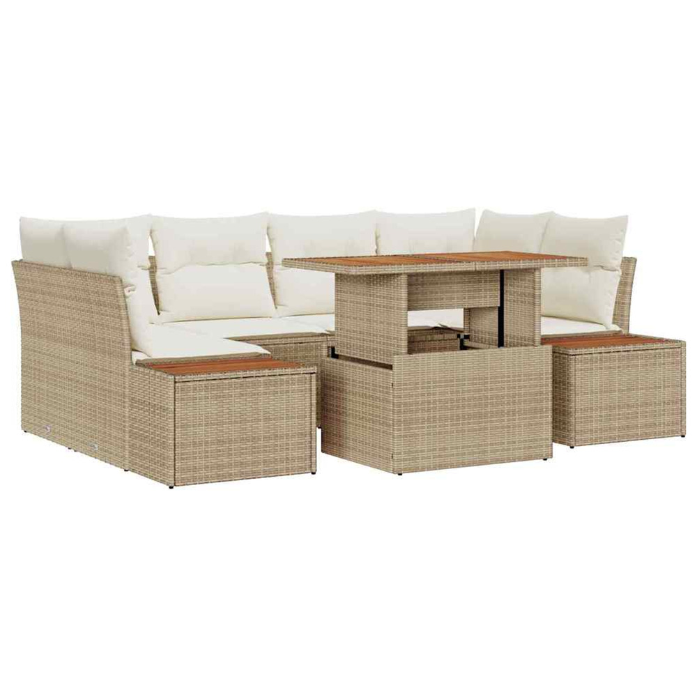 Ensemble de canapé de jardin 7 pcs beige poly rotin