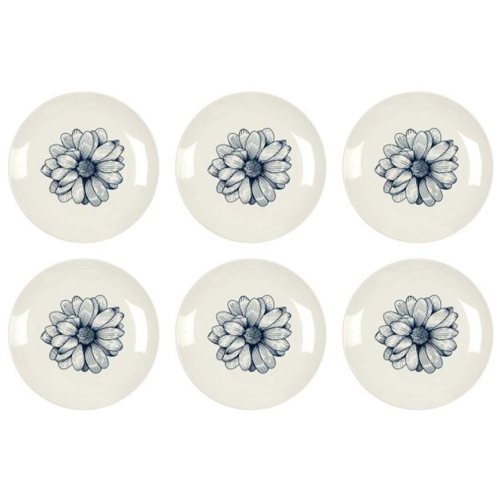 Assiette en porcelaine cottage 20 cm (lot de 6) blanc et bleu