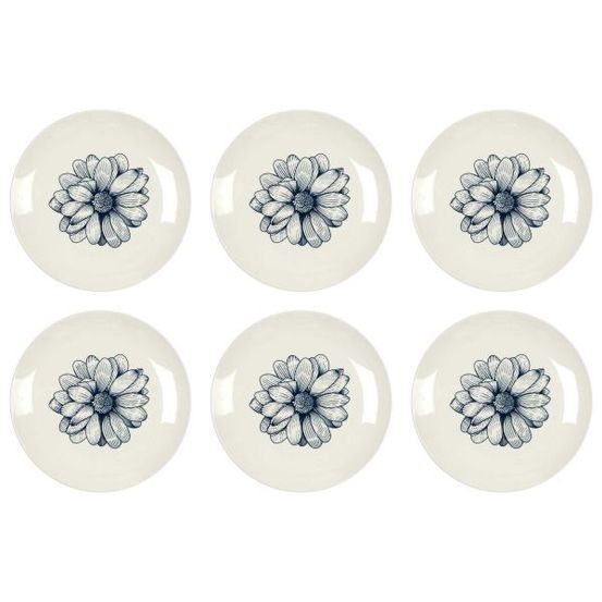 Assiette en porcelaine cottage 20 cm (lot de 6) blanc et bleu