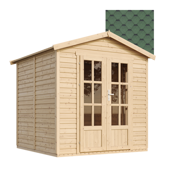 Abri de jardin en bois 4 m2 - 233x222xh233cm - avec sol, avec des bardeaux bitumineux vert - m351fb+h351fbgreen