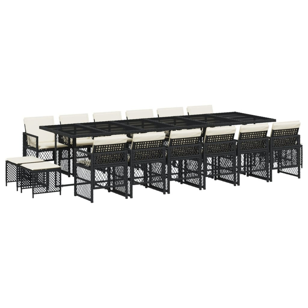 Ensemble à manger de jardin 17 pcs coussins noir résine tressée
