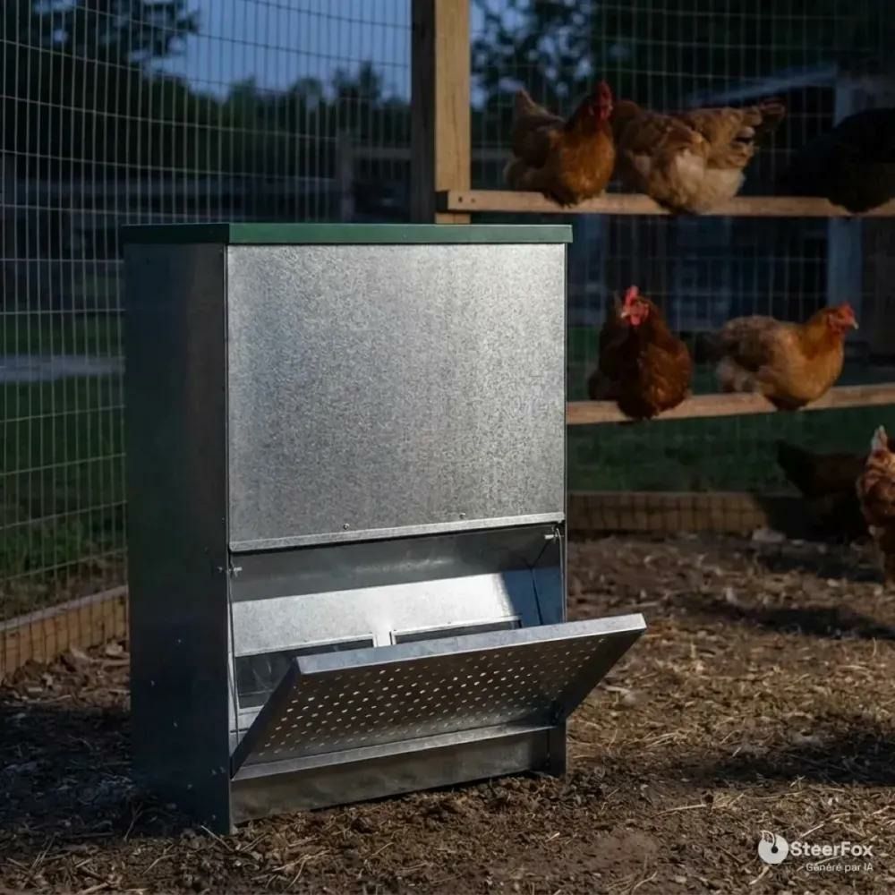 Mangeoire trémie anti-nuisible rooster 40kg - acier galvanisé pour volailles