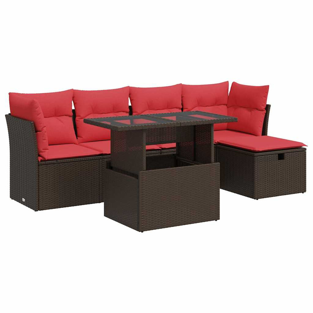 Salon de jardin avec coussins 6pcs marron résine tressée acacia