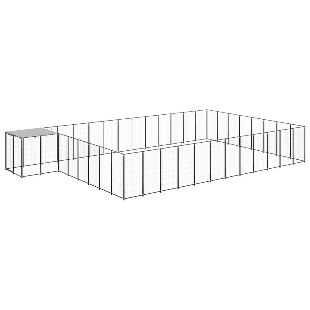 Chenil extérieur cage enclos parc animaux chien 30,25 m² 110 cm acier noir