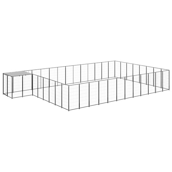 Chenil extérieur cage enclos parc animaux chien 30,25 m² 110 cm acier noir