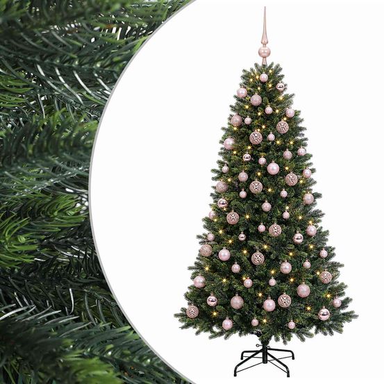 Arbre de noël artificiel avec boule 180 cm 300 led blanc chaud