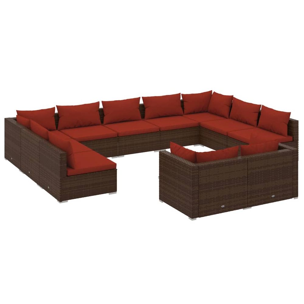 Salon de jardin 11 pcs avec coussins marron résine tressée