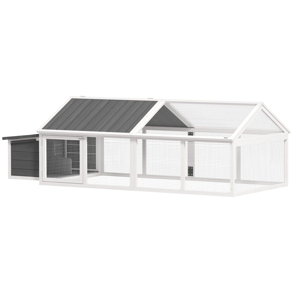 Poulailler enclos bois extérieur 4 à 8 poules toit ouvrant 240x112cm blanc