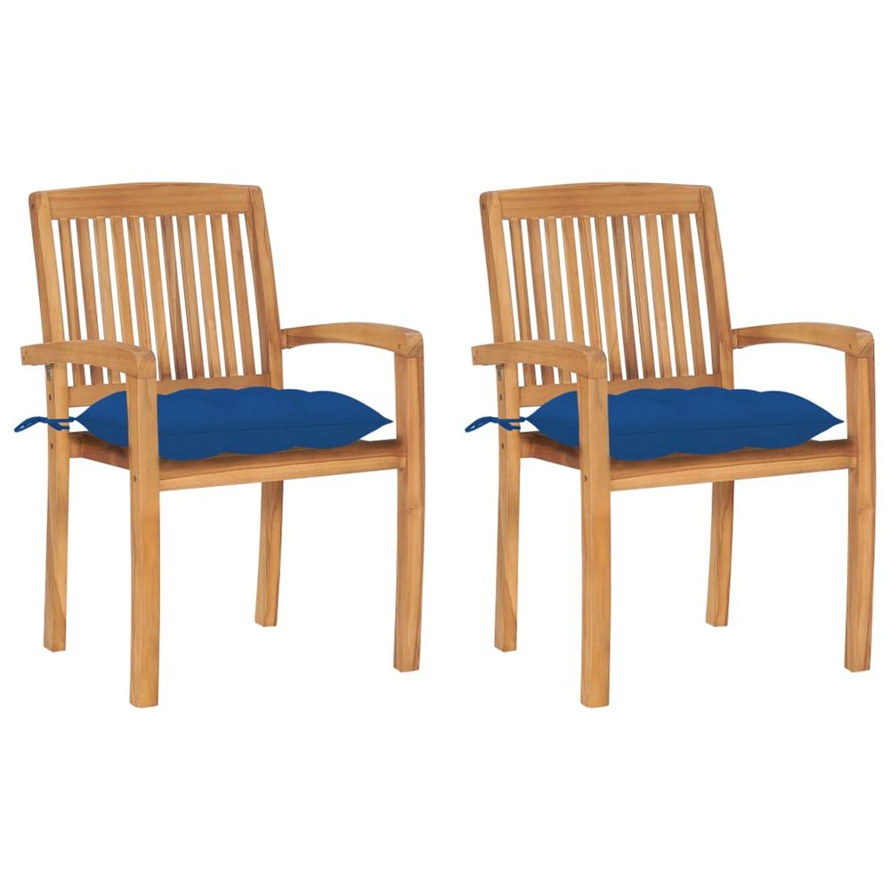Chaises de jardin lot de 2 et coussins bleu bois de teck massif