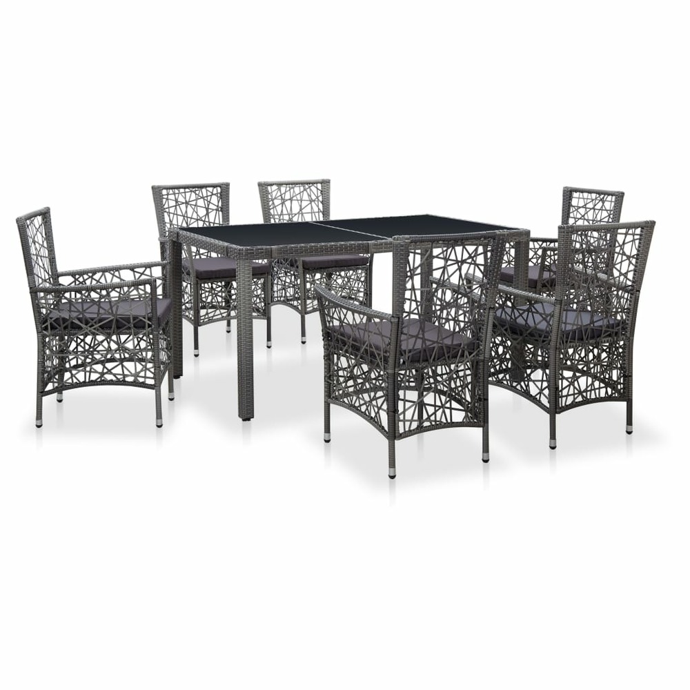 Mobilier à dîner d'extérieur 7 pièces résine tressée gris