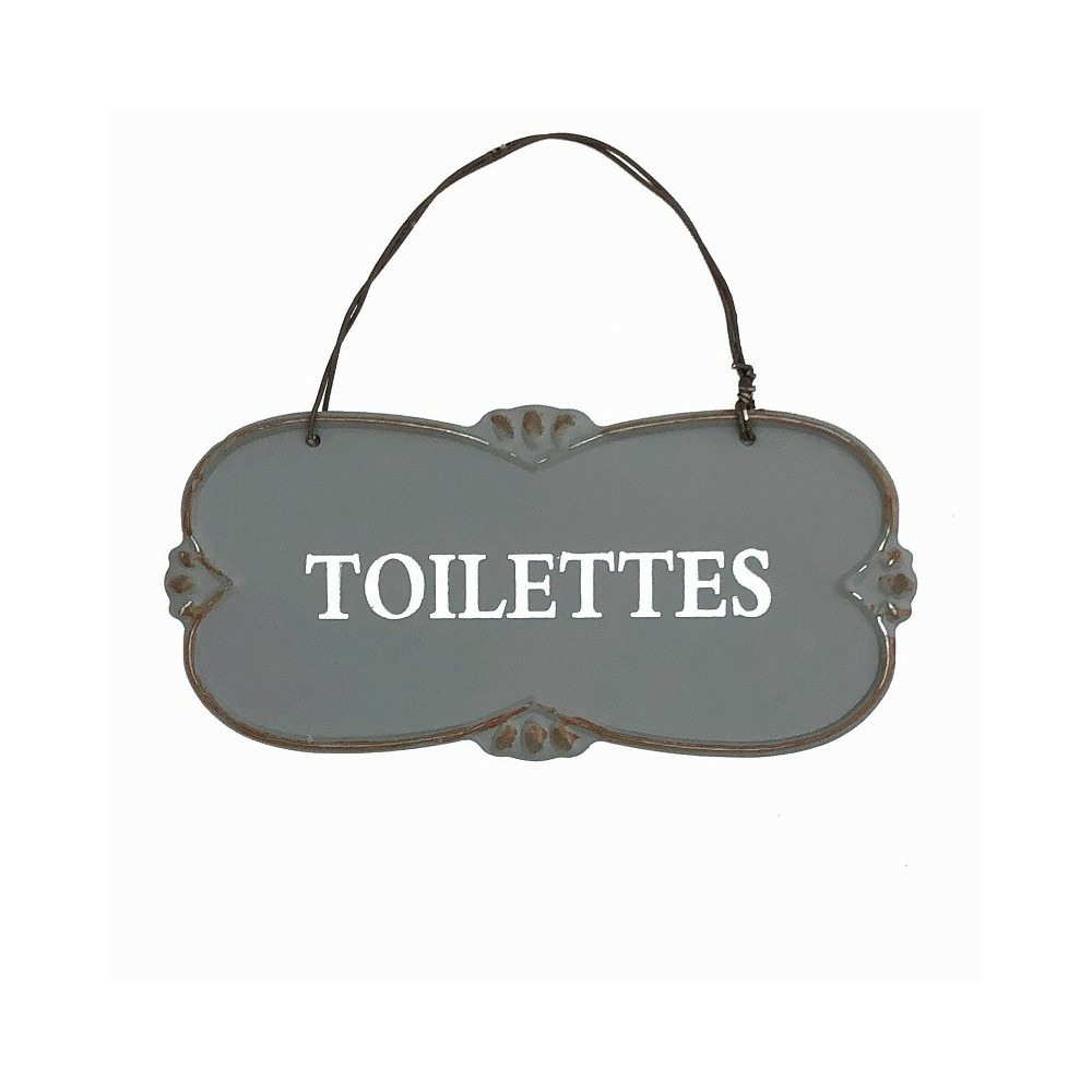 Plaque de porte décorative vintage de toilettes en métal gris 22x10cm