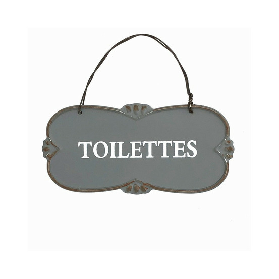 Plaque de porte décorative vintage de toilettes en métal gris 22x10cm