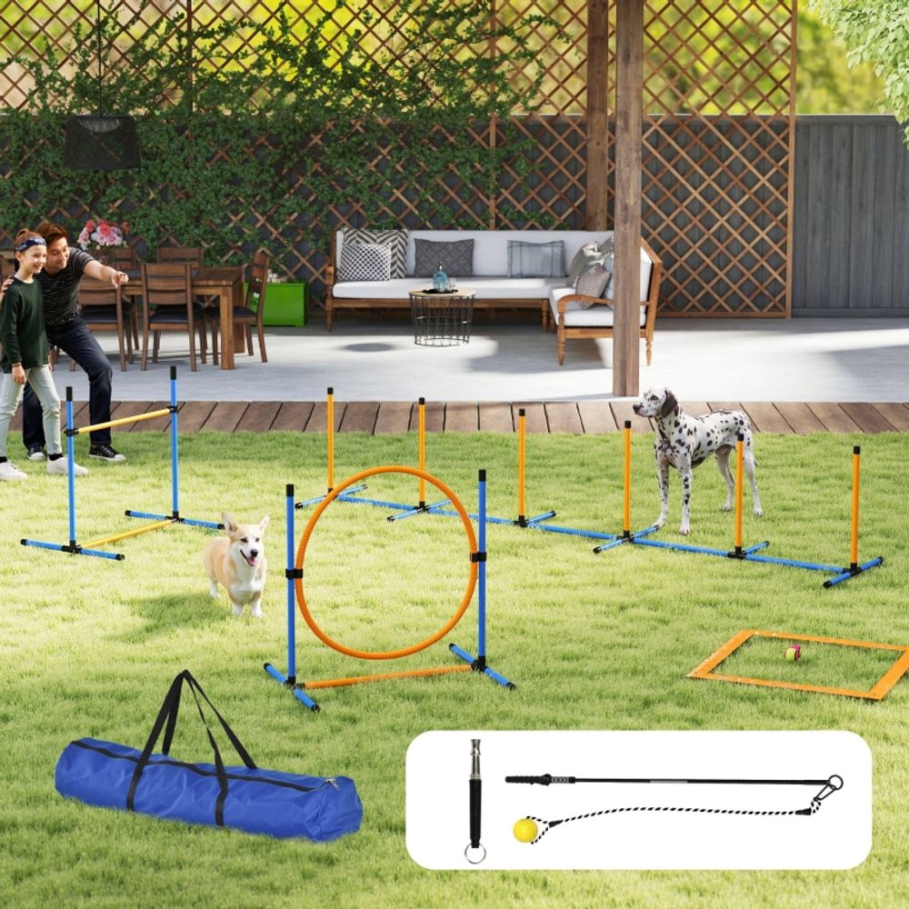 Kit agility chien 7 pièces plastique entraînement extérieur hauteur réglable bleu - comfortxl outdoor living