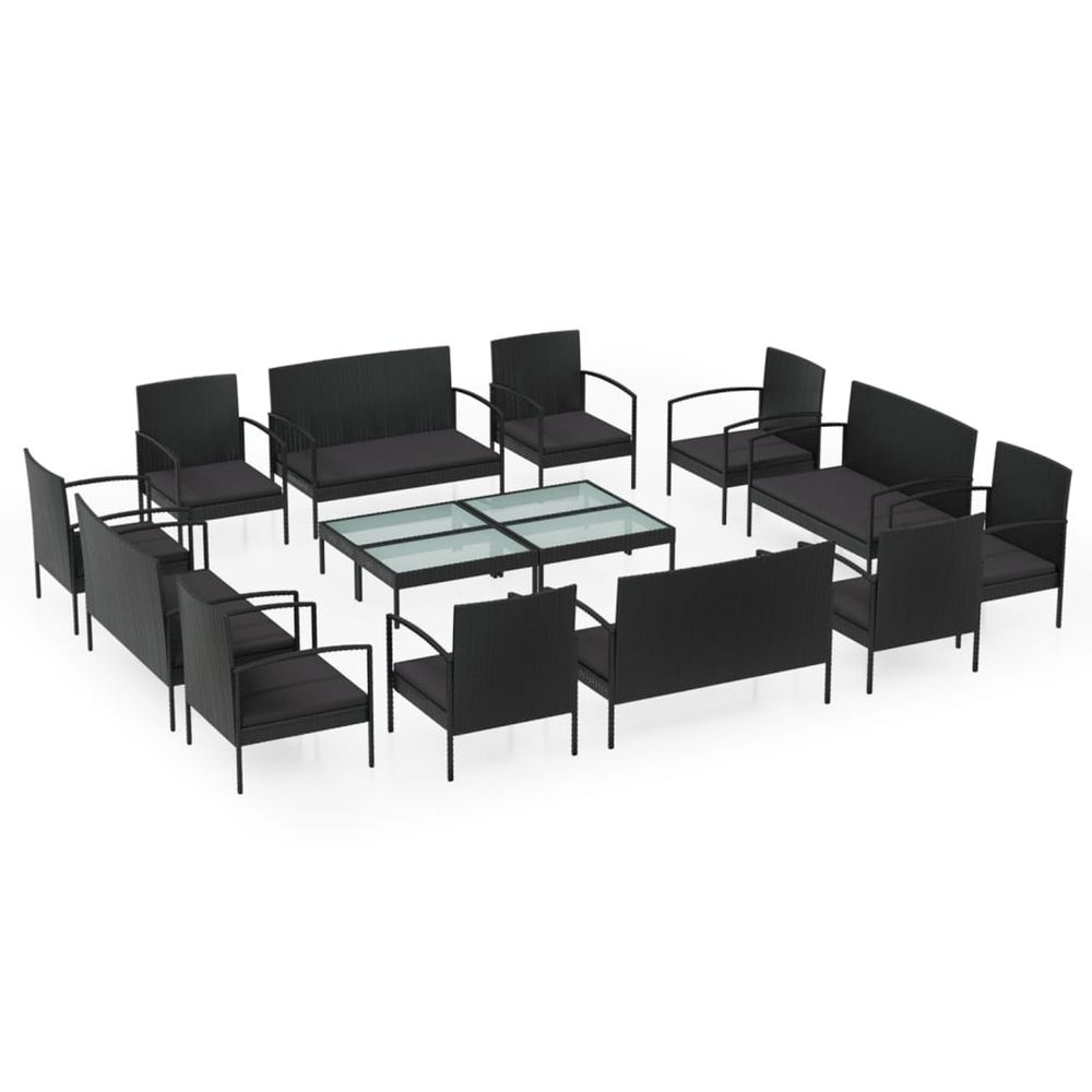 Salon de jardin 16 pcs avec coussins résine tressée noir
