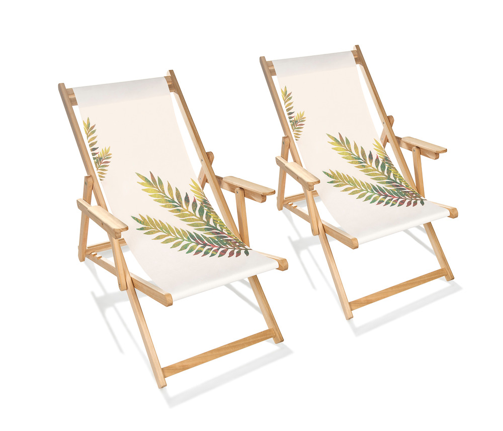 Lot de 2 chiliennes lona en bois et toile coton motif feuilles