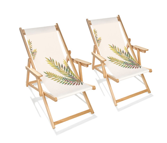 Lot de 2 chiliennes lona en bois et toile coton motif feuilles