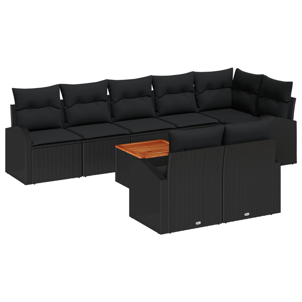 Ensemble de canapé jardin 9 pièces avec coussins noir poly rotin acacia
