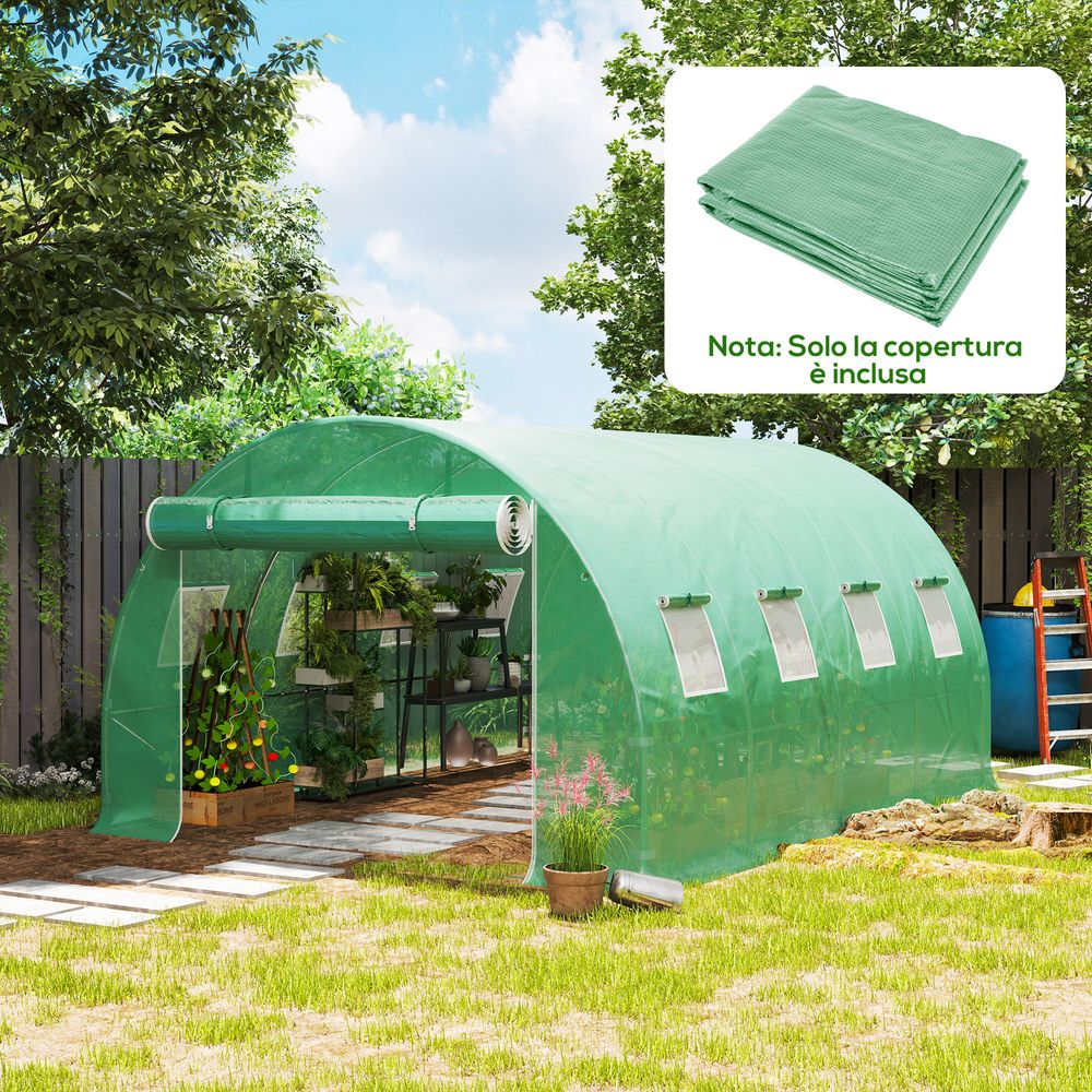Bâche de serre pe 140 g/m² 400 x 300 x 200 cm verte 8 fenêtres porte enroulable - comfortxl outdoor living