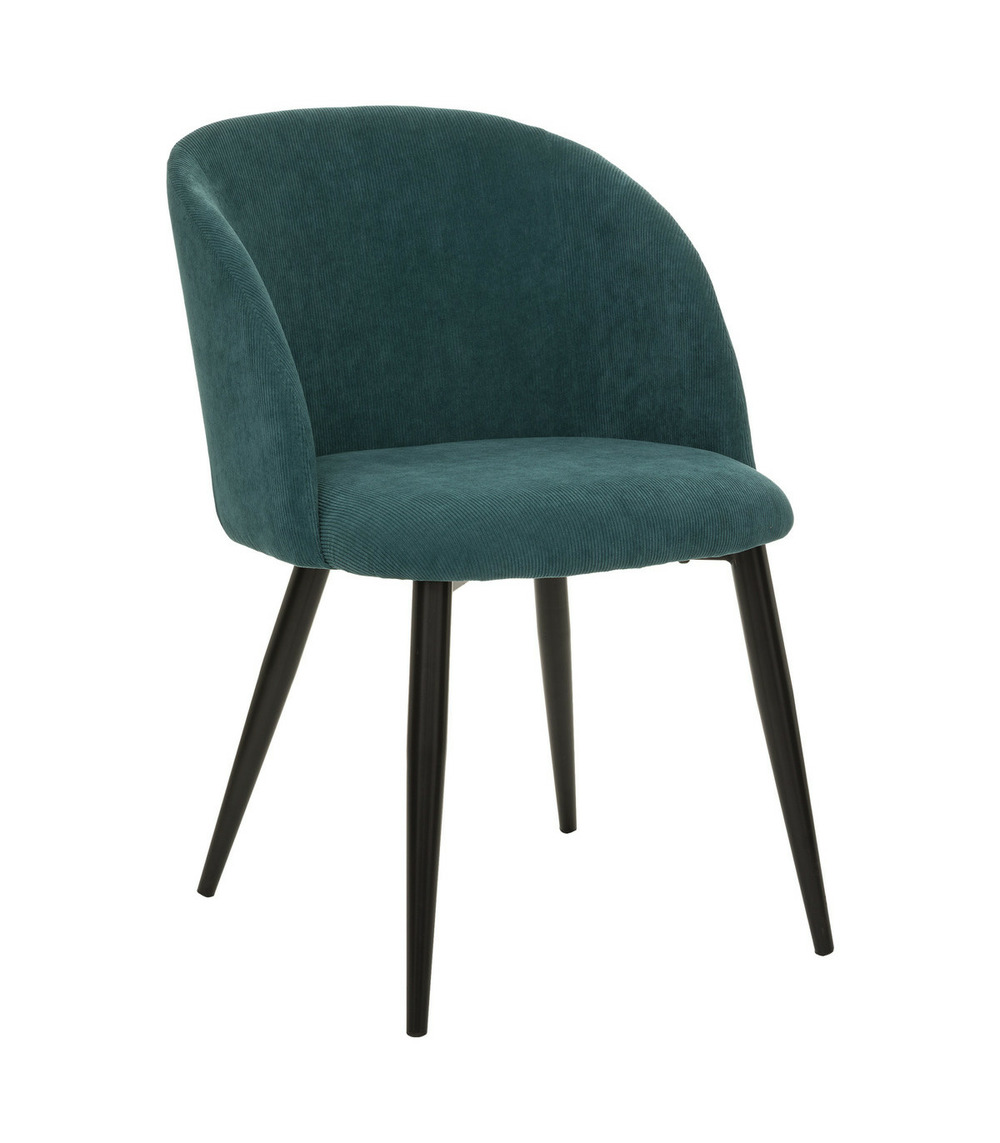 Chaise fauteuil de table en velours côtelé vert jade et pieds en métal noir