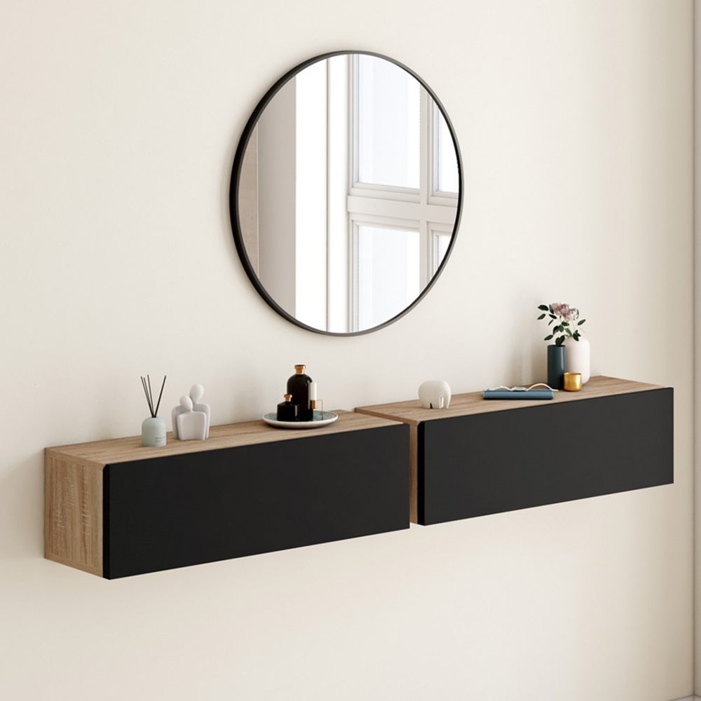 Lot de 2 consoles suspendues étagères murales elyos 1 porte bois et noir