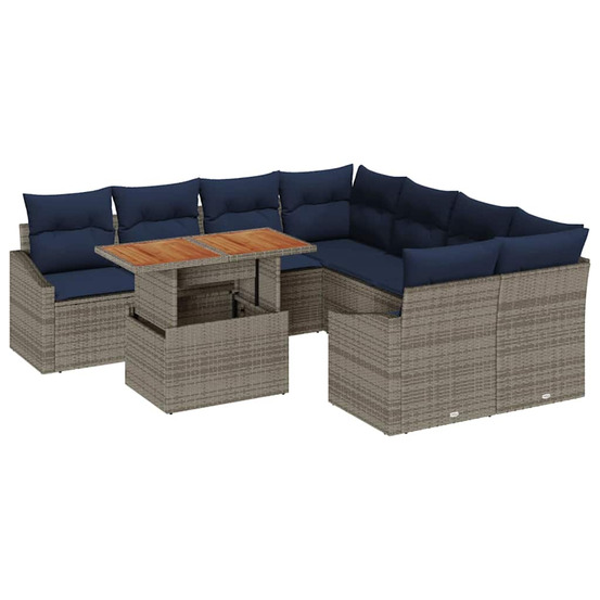 Ensemble de canapé de jardin 9 pcs gris poly rotin