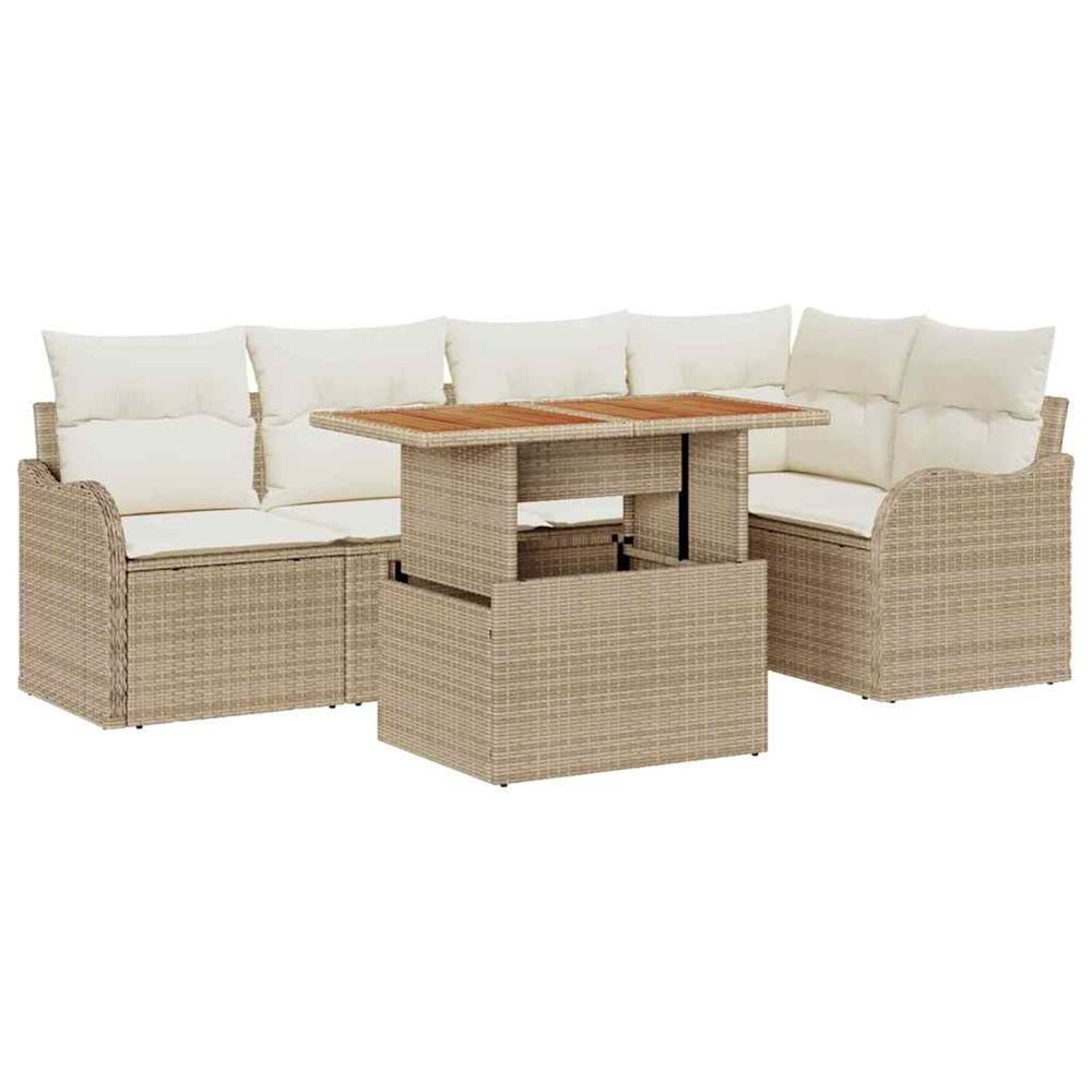 Ensemble de canapé de jardin 6 pc beige poly rotin