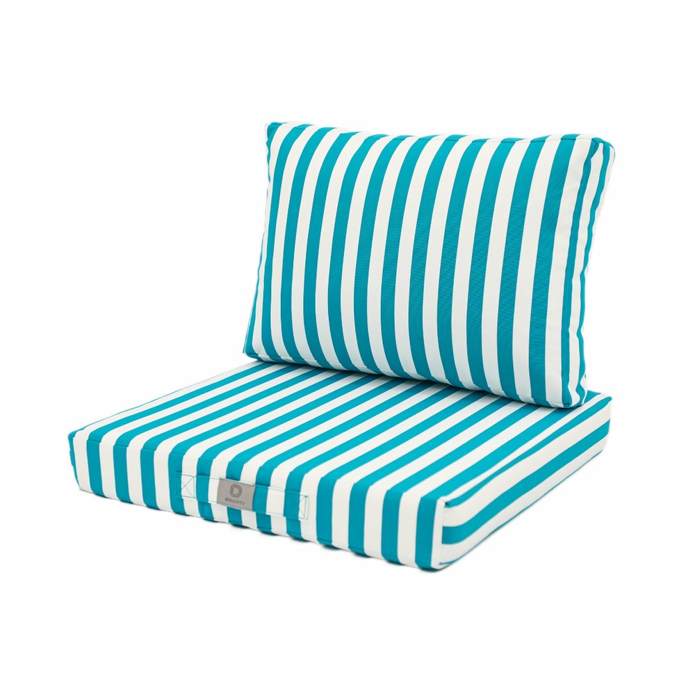 Coussins pour salon de jardin déhoussable 50x50cm rayure turquoise