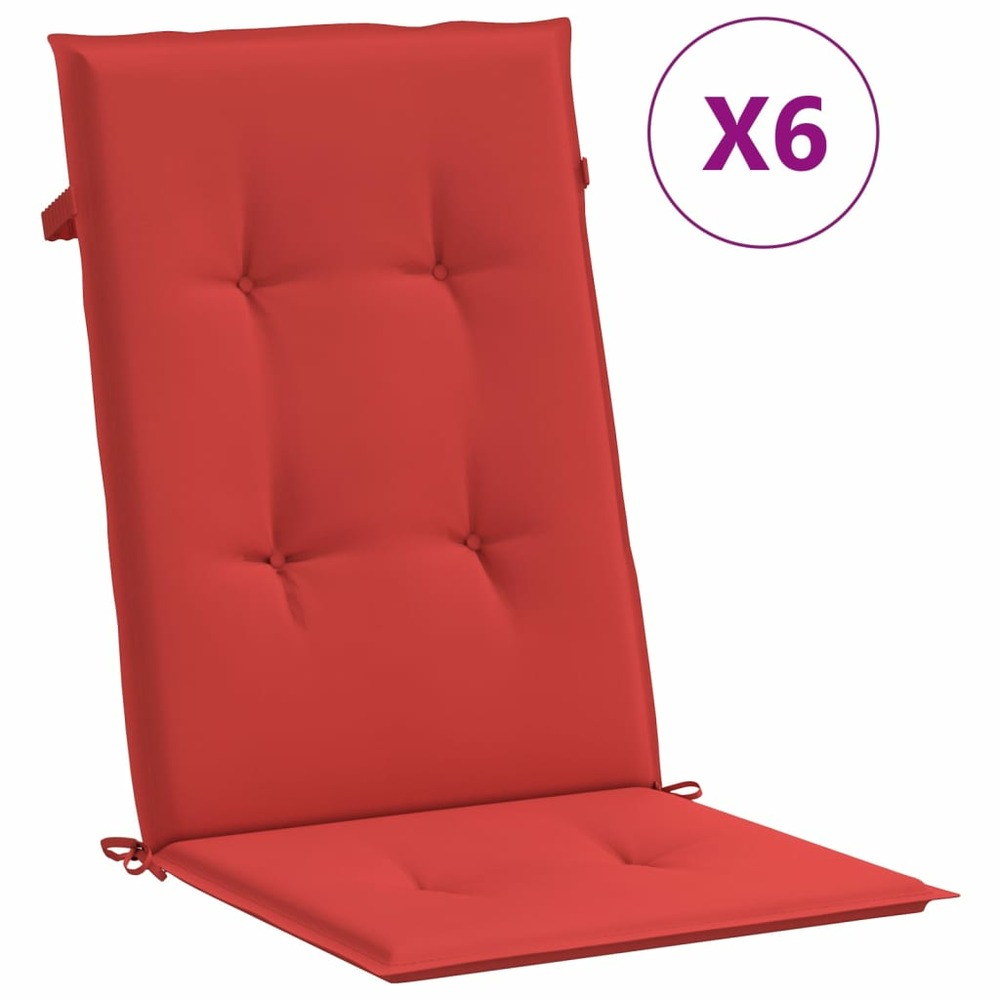 Coussins de chaise de jardin dossier haut lot de 6 rouge tissu